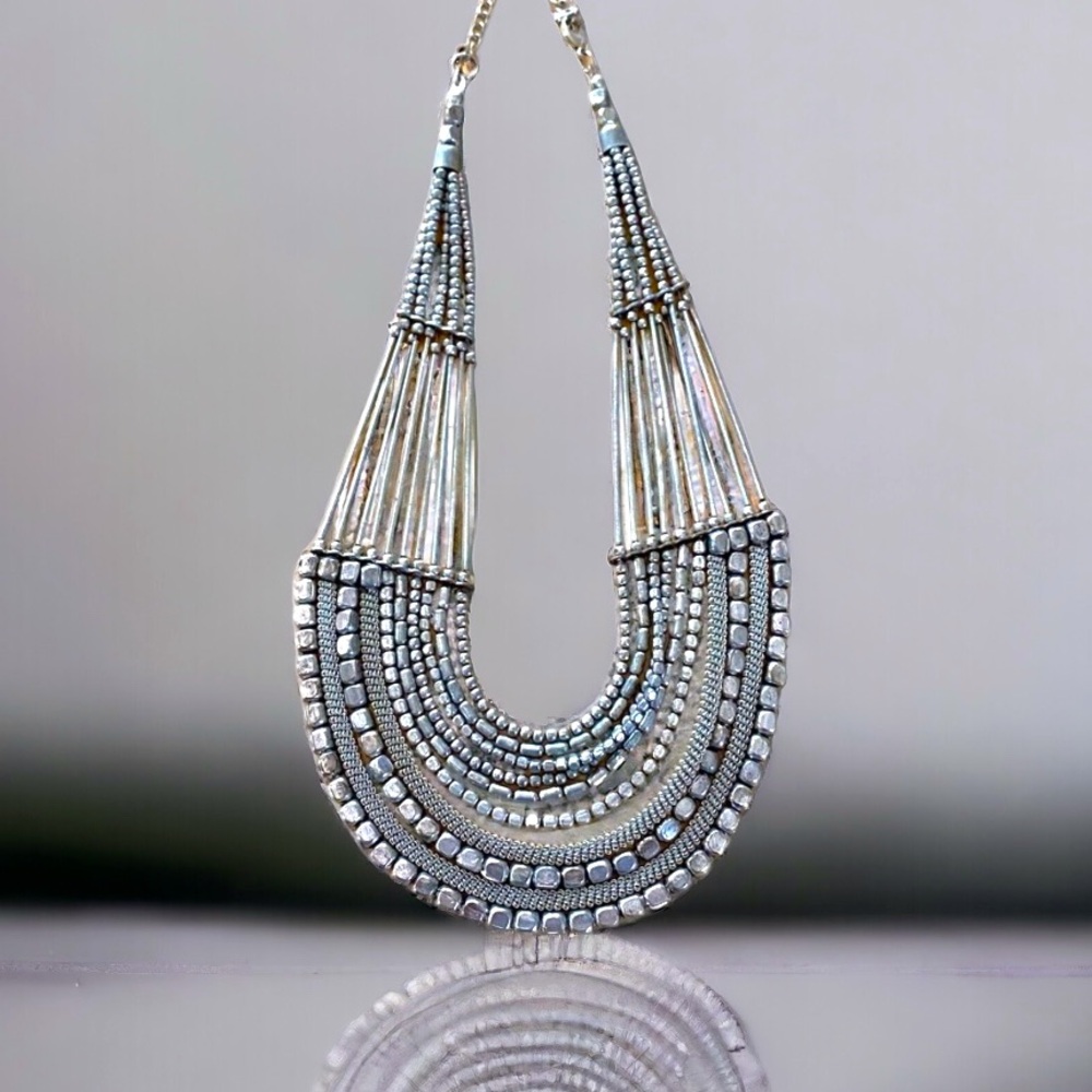 Vintage Multi- Strand Silver Pewter Statement Necklace